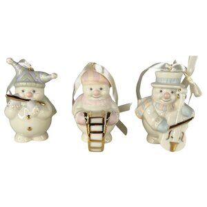 3 Lenox Snowman Christmas Ornaments Standabouts Figurine Set Musician Drum Flute